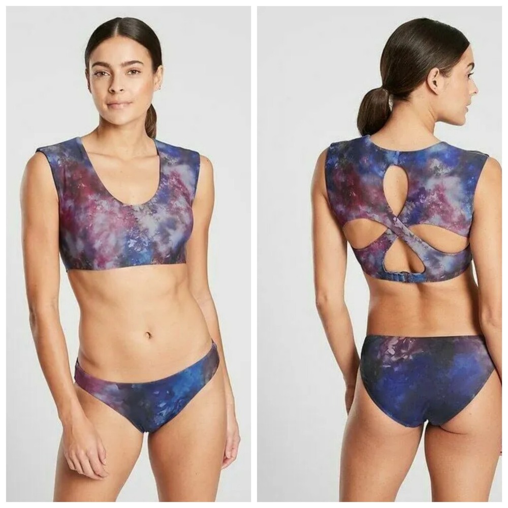 New‎ Athleta Bikini Top XS Tie Dye Supernova Entwined Crop Swim Purple Celestial